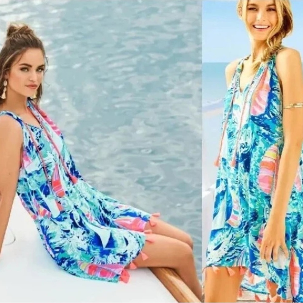 Lilly Pulitzer NWTBlue &Pink Halter Sundress style 26757 sparkling hey bay bay